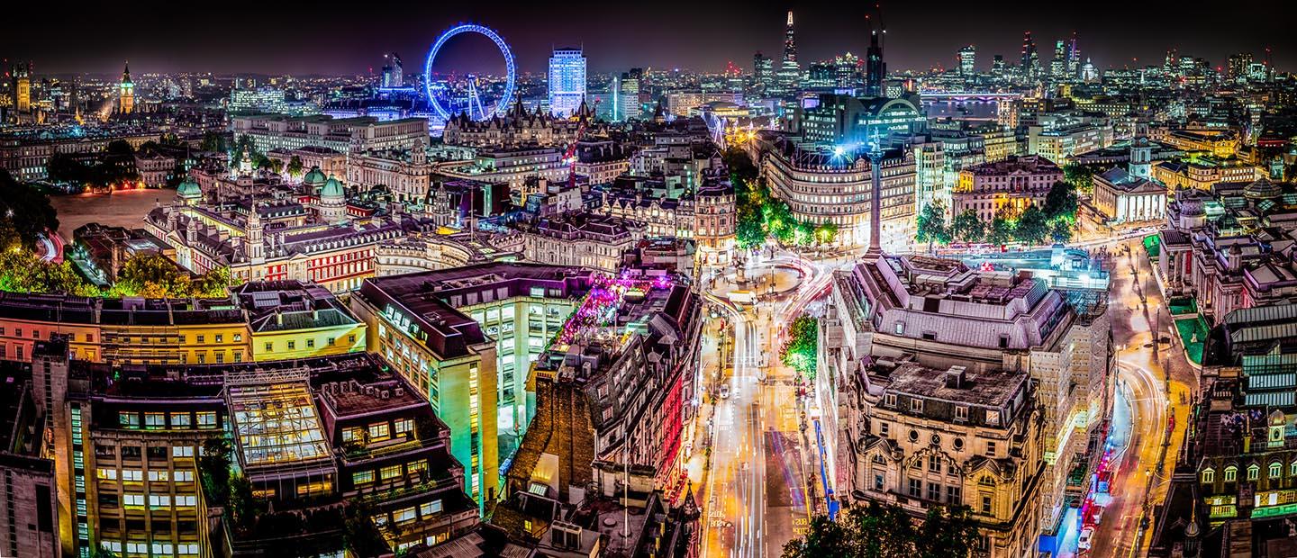 London during the night with lights on